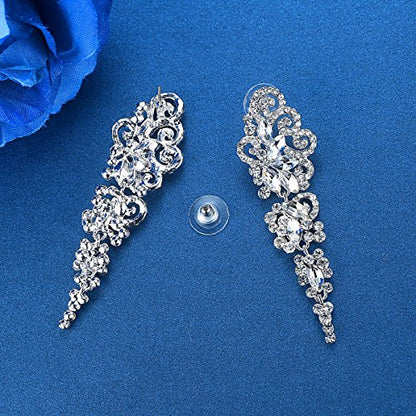 Marquise Crystal Bridal Chandelier Dangle Drop Earrings Ladies Gifts in Silver/Gold Tone - color: I-Clear Earrings Pin