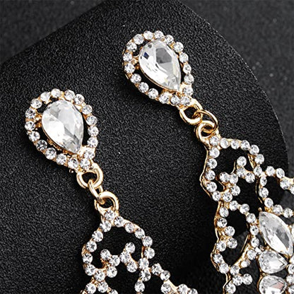 Wedding Teardrop Dangle Earrings Crystal Rhinestone Beaded Chandelier Earrings for Brides Gold - color: D-gold-4