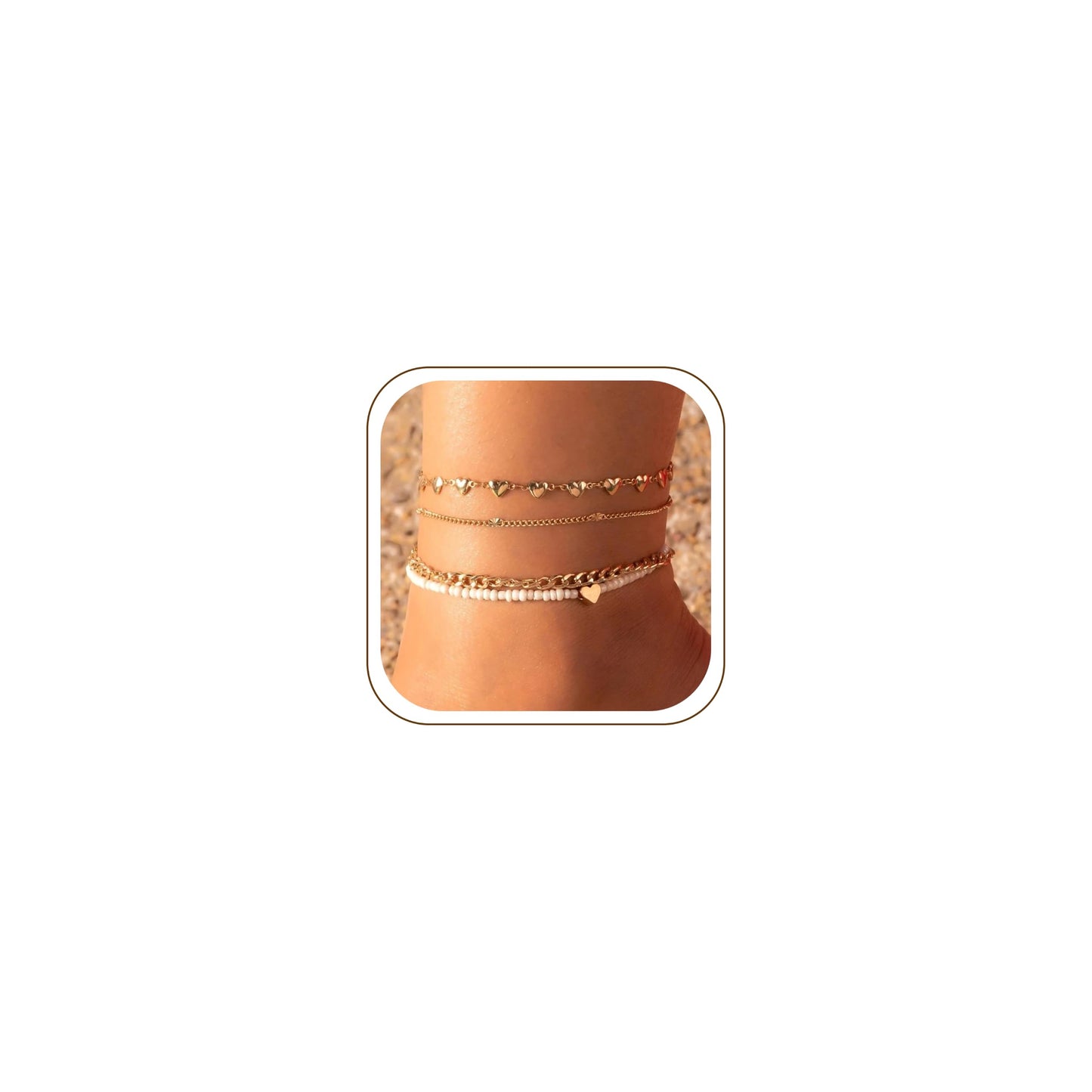 Fesciory Women Heart Anklet Adjustable Beach Layered Ankle Bracelets for Women Gold Alloy Foot Chain Jewelry - color: Gold Heart(4 Pack)