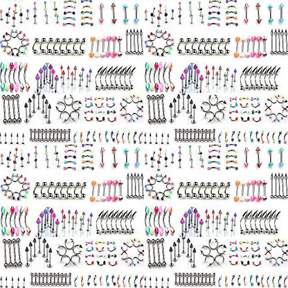 Skylarking 110 PCS Body Jewelry Piercing Eyebrow Navel Belly Tongue Lip Bar Ring 22 Styles