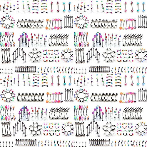Skylarking 110 PCS Body Jewelry Piercing Eyebrow Navel Belly Tongue Lip Bar Ring 22 Styles