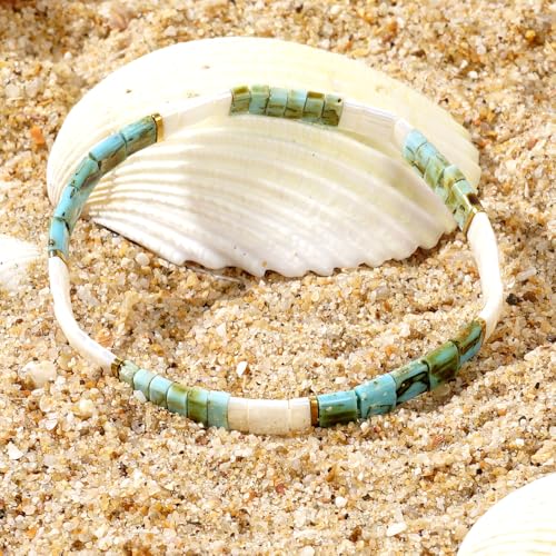 Candy Colorful Tila Flat Beads Bracelets for Women Trendy Unique Friendship Handmade Stackable Christmas Jewelry Gifts - color: green turquoise