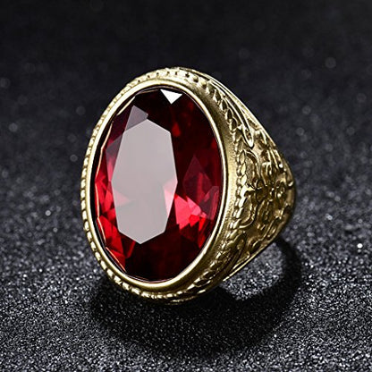 MASOP Big Crystal Cocktail Mens Rings Stainless Steel Jewelry Luxury Red Stone Fashion Party Ring