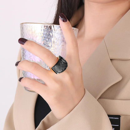 Crystal Glass Stainless Steel Band Ring Gold-Tone Plated Fashion Exaggerated Cubic Zirconia Rings Women's Stunning Large Statement Rhinestone Bands Cocktail Party Ring for Ladies Birthday - color: Black, size: 9