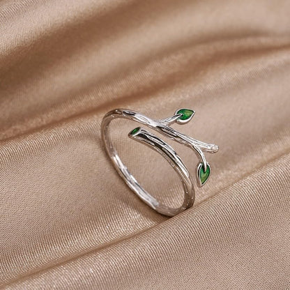 Adjustable Leaf Stackable Rings for Women Cubic Zirconia Stones Blue Leaves Purple Flower Open Band Stacking Finger Sliver Rings Fashion Plant Floral Aesthetic CZ Jewelry - color: enamel leaf