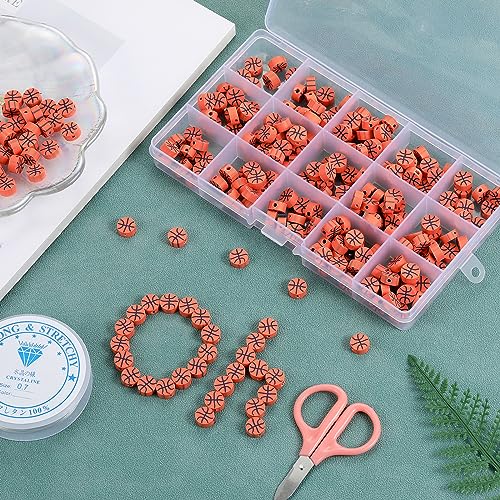 100Pcs Sports Ball Beads Basketball Polymer Clay Beads DIY Crafts Spacer Loose Beads for Key Chains Jewelry Making Earring Bracelet Necklace (Basketball) - color: Basketball