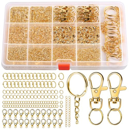 LEOBRO Jump Rings, 968pcs Keychain Making Kit, Keychain Clip and Key Ring, Key Chain Rings, Lobster Claw Clasps for Keychains, Charm Bracelet Jewelry, Gold - color: Gold