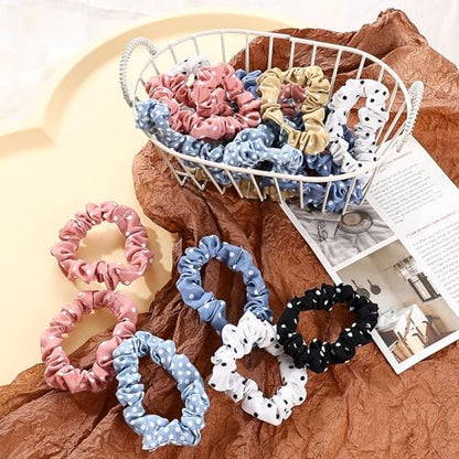 30 Pcs Small Scrunchies No Damage Hair Ties for Women | Hair Accessories Ponytail Holders, Elastic Soft Rubber Bands for Thick Thin Hair (Polka Dot Theme) - color: Polka Dot Theme