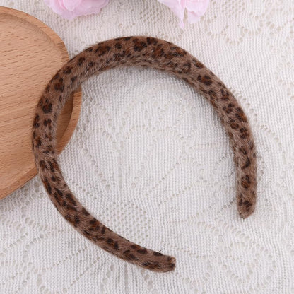 Puffy Leopard Headband Cheetah Print Headbands Hairband Thick Sponge Plush Padded Headband for Washing Face Non Slip Stylish Wild Animal Themed Hair Accessories for Women - color: Brown