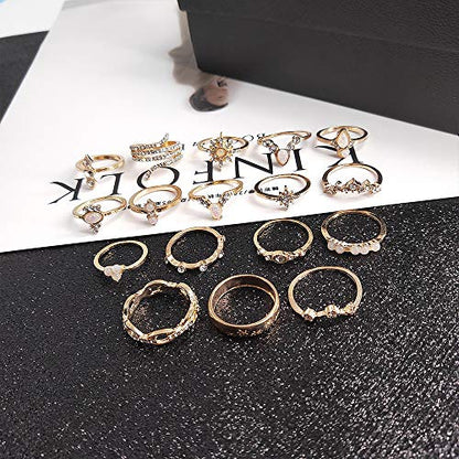 Vitaltyextracts Crystal Kunckle Finger Ring Set Boho Stackable Rhinestone Gold Joint Nail Ring Anillo Set