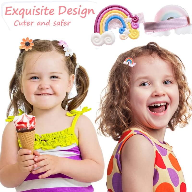 28 PCS Cute Hair Clips Fashion Girls Hair Accessories Flower Fruit Colorful Rainbow Candy Dessert Lovely Animal Barrettes Set Non-slip Metal Snap Pins for Girls Kids Teens Toddlers (Style E) - color: Style E