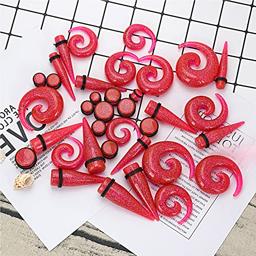 Qmcandy 00G-20mm Ear Stretching Kit 36PCS Big Gauge Taper Kit Large Acrylic Tunnel Plug Spiral Set - color: 36pcs, Glitter Pink