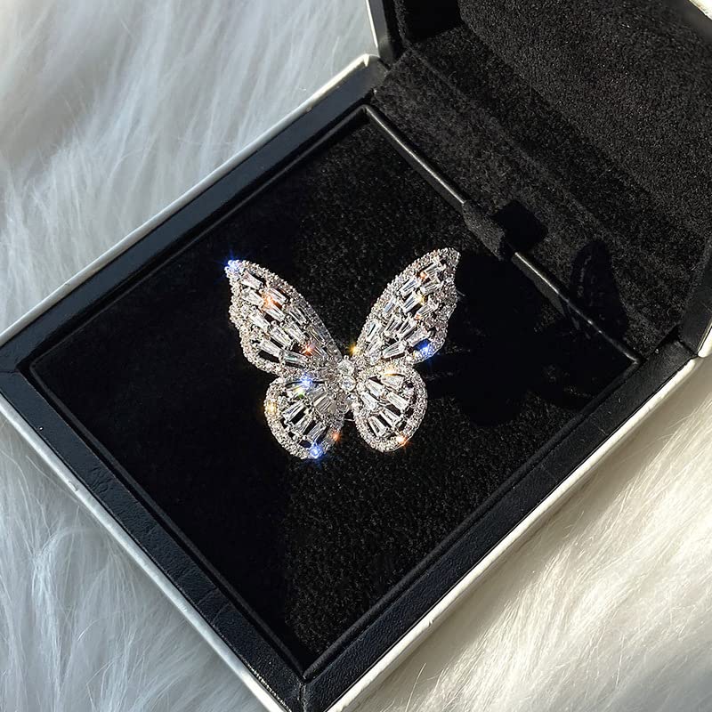 Oversized Butterfly Ring, Silver-Tone Statement Cocktail Ring