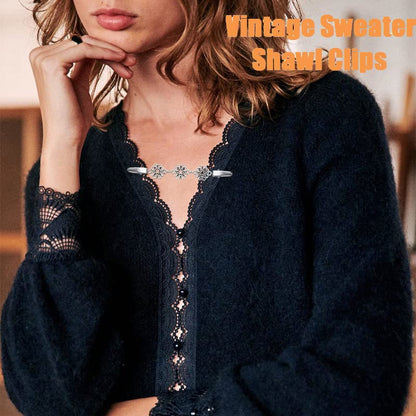 Vintage Sweater Clips Shawl Dresses Shirt Clips Retro Cardigan Collar Chain Clips Brooch Pins for Women - style: Style 10