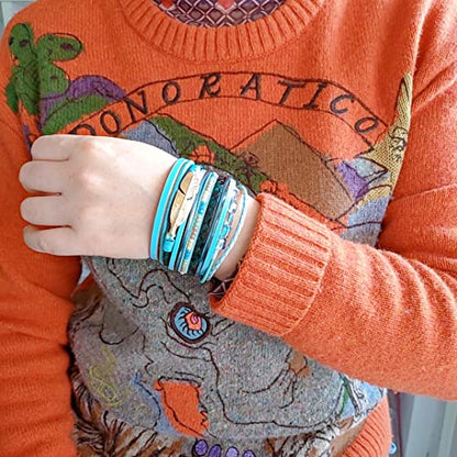 GelConnie Womens Leather Cuff Bracelet Feather Multi Strand Bracelet Wrap Bracelet Turquoise Boho Bangle Braided Leather Wristbands Bohemian Jewelry Gifts for Women Wife Sister - color: Feather Cuff Bracelet-blue