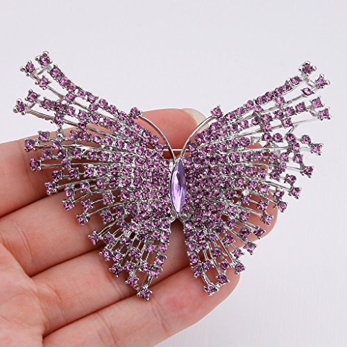 EVER FAITH Austrian Crystal Gorgeous Volant Butterfly Brooch for Bride, Prom, Bridal - color: Purple Silver-Tone