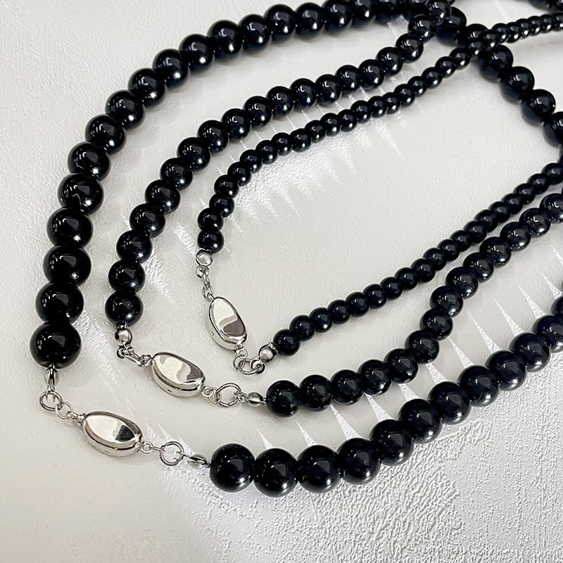 SukAmi 4-10mm Pearl Choker Men Black Pearl Necklace Women Faux Pearl Necklaces 45CM - size: 6mm
