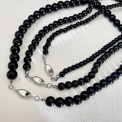 SukAmi 4-10mm Pearl Choker Men Black Pearl Necklace Women Faux Pearl Necklaces 45CM - size: 6mm