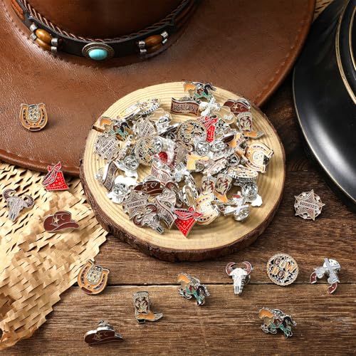 Landical 60 Pcs Western Lapel Enamel Pins Bulk Silly Goose Derby Horse Camping Coastal Cowgirl Cowboy Hat Pins for Clothing Bag Truck Hat Decor Jewelry Party Favors Gift - style: Cowboy