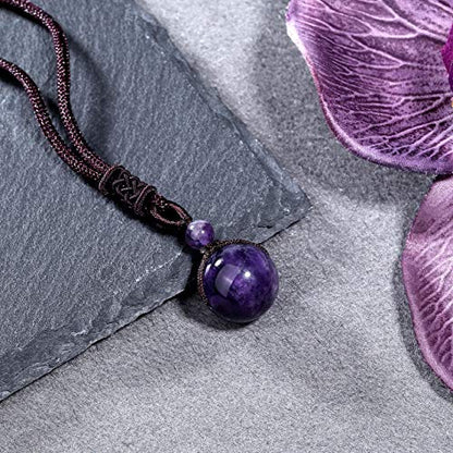Jovivi Healing Crystals Necklace Natural Tiger Eye Amethyst Lucky Blessing Protection Chakra Beads Stone Pendant for Women Men Adjustable - color: Red Tiger Eye+Amethyst 2pcs