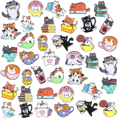 40 Pcs Cat Enamel Pins for Backpacks Christmas Party Gifts for Cat Lovers Funny Cats Lapel Pins Lovely Cute Brooch Gifts for People Who Love Cats Clothes Bags Accessories - style: Cat Theme
