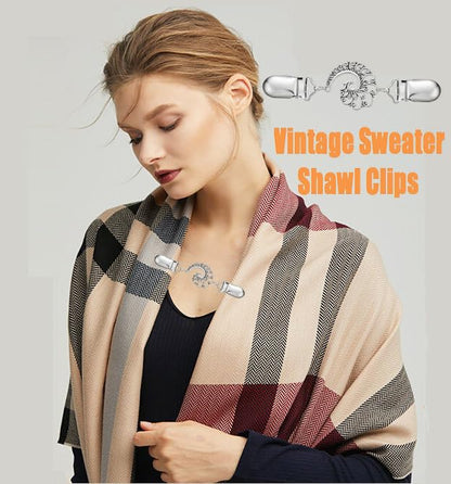Vintage Sweater Clips Shawl Dresses Shirt Clips Retro Cardigan Collar Chain Clips Brooch Pins for Women - style: Style 15