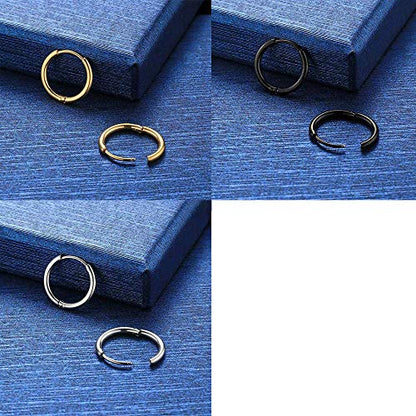 316L Surgical Stainless Steel Huggie Hoop Earrings 6mm 8mm 10mm 11mm 12mm 14mm Hypoallergenic Earrings Hoop Cartilage Helix Lobes Hinged Sleeper Earrings For Men Women - style: A05:6mm Gold+Silver+Black(6Pcs)