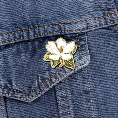 Enamel Flower Wedding Pin - Floral Brooch for Men & Women - Lapel Pin Favors - style: Magnolia