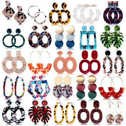 25 Pairs Acrylic Resin Statement Earrings Set for Women Mottled Hoop Fashion Drop Dangle Jewelry Hypoallergenic for Sensitive Ears - style: Cool