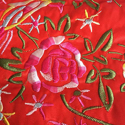 Travel Jewelry Roll Bag - Embroidered Brocade Pouch for Rings, Necklaces, Earrings, Bracelets | Lightweight & Tie Closure (Red) - color: Red