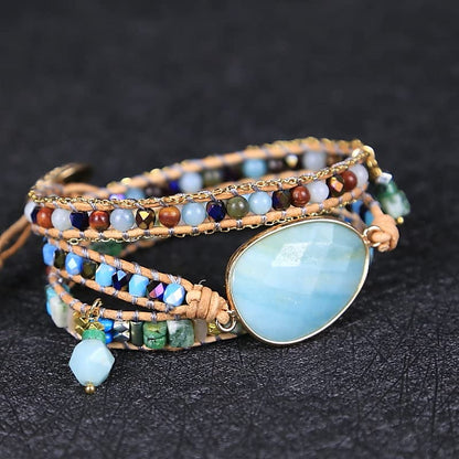 Women Wrap Bracelet Boho Natural Jasper Crystal Stone Beads Strand Bracelets - color: Style 16-Amazonite