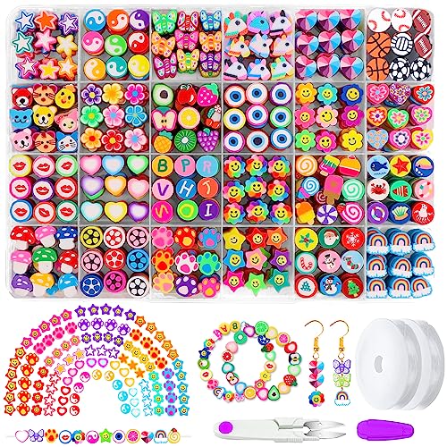 JOICEE 480PCS Fruit Flower Polymer Clay Beads Bracelet Charms Beads
