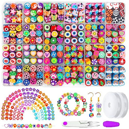 JOICEE 480PCS Fruit Flower Polymer Clay Beads Bracelet Charms Beads