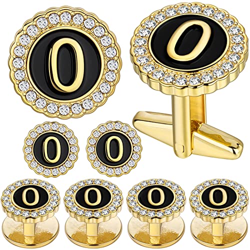 HAWSON 18K Gold Tone Initial Cufflinks for Men with Tuxedo Studs - Gift Boxed, Stylish Men's Jewelry Accessories for Weddings, Birthdays, Anniversaries, Father's Day - color: O-Cufflinks & Studs Set