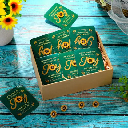 Sayglossy 30 Sets Sunflower Pins on Card Bulk Religious Joy Faith Sunflower Pins with Card Gifts Religious Christian Bible Verse Lapel Pin with Cards for Church Gift - style: Sunflower