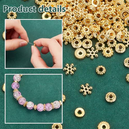 PH PandaHall 300PCS Golden Spacer Beads, 6 Styles Alloy Disc Spacers Donut Bicone Flower Loose Beads Snowflake Gear Jewelry Bead Charm for Bracelet Necklace Earring Jewelry Making Supplies - color: Gold Flower