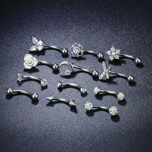 Rook Daith Piercing Jewelry 16G Stainless Surgical Steel Curved Barbell Eyebrow Rings Vertical Labret Lip Piercing Jewelry Rook Daith Earrings for Women Men 6MM 8MM 10MM Hypoallergenic - color: Silver Tone