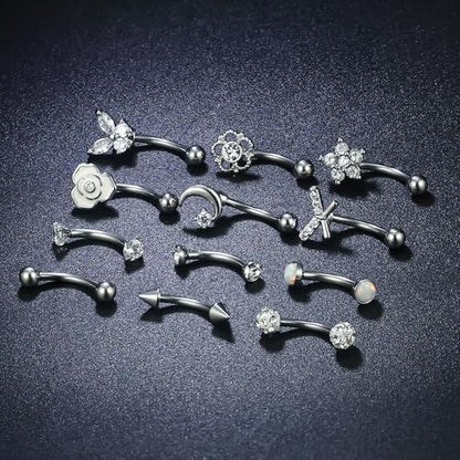 Rook Daith Piercing Jewelry 16G Stainless Surgical Steel Curved Barbell Eyebrow Rings Vertical Labret Lip Piercing Jewelry Rook Daith Earrings for Women Men 6MM 8MM 10MM Hypoallergenic - color: Silver Tone