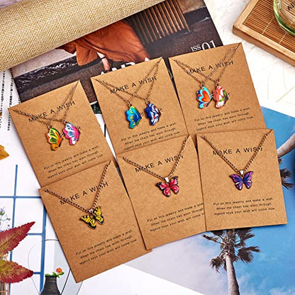 Ornaland 6pcs Butterfly Pendant Necklace Adjustable Alloy Enamel Neck Chain Charms Jewelry Fashion Dangle Necklace Gifts for Women Lovers Christmas Birthday - color: A2