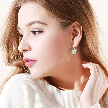 Xuping Jewelry Huggies Crystal Teardrop Earrings for Women Clear Crystals Leverback Silver Earring Fashion Party Jewelry Gifts - color: Apple Green
