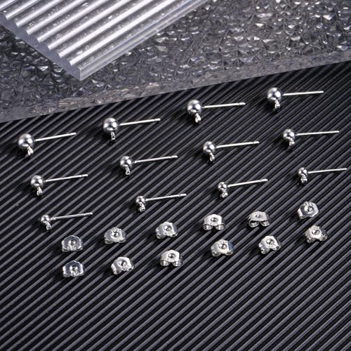 925 Sterling Silver Earrings Making Posts Ball Studs with Loop Ear Backs | Hypoallergenic 3/4/5mm Ball/Flat Stud Post Replace Butterfly Ear Backs for Dangle Charm Pendant Earring Jewelry Making Set - color: Ball_Silver