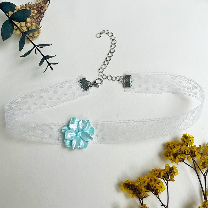 Nova&Aria Chokers Set For Women Heart Choker Necklaces Flower Pendant Velvet Cute Pink Turquoise Blue White Black Choker Necklace Christmas Colorful Lace Chokers - color: Pink&Black&Green