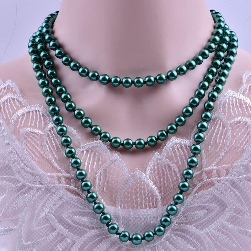 Pearl Necklaces for Women 60'' 70" Long Pearl Necklace 15.75'' Pearl Choker Necklace Chunky Bead Layered Faux Pearl Dangle Wedding Bridal 1920s Gatsby Christmas Costume Jewelry Gifts - color: Deep Green-60''
