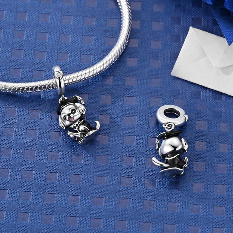 925 Sterling Silver Charms for Bracelets and Necklaces Beads Jewelry Charms for Women - color: Puppy Graduate Charm