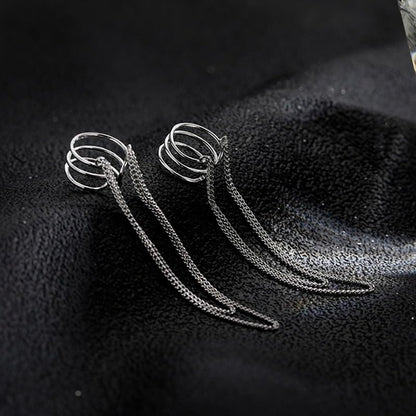 Ear Cuffs Earrings for Women Non Piercing Cartilage Cuff Wrap Clip on Earrings Trendy Pearl Rhinestone Tassel Chain Earrings Jewelry for Women - color: Silver Chain Ear Cuff