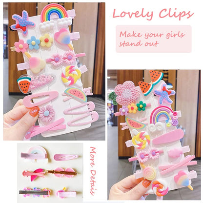 28 PCS Cute Hair Clips Fashion Girls Hair Accessories Flower Fruit Colorful Rainbow Candy Dessert Lovely Animal Barrettes Set Non-slip Metal Snap Pins for Girls Kids Teens Toddlers (Style B) - color: Style B