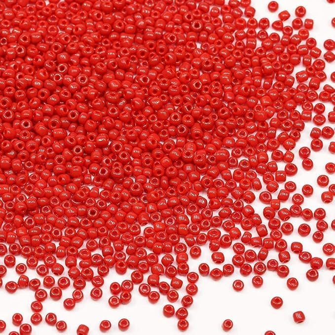 Bala&Fillic Red Color 3mm Seed Beads About 3600pcs/100Grams in Bag, 8/0 Glass Craft Beads for Making Bracelet and Necklace (Red) - color: Red