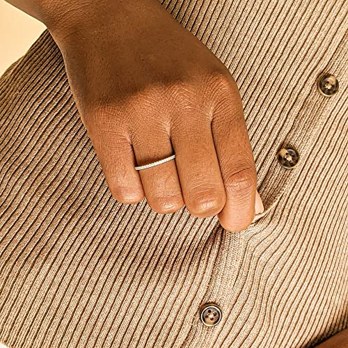 18K Gold Plated Sterling Silver Full Eternity Band | Cubic Zirconia Paved Wedding Band | Thin CZ Stacking Ring - color: Silver