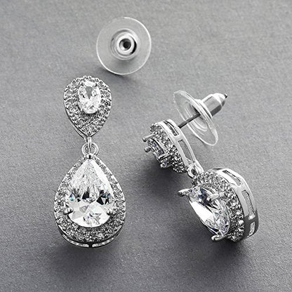 Mariell Cubic Zirconia Crystal Teardrop Dangle Bridal and Wedding Earrings, CZ Jewelry for Brides, Bridesmaids, Homecoming, Prom and Dressy Everyday Wear - color: Silver-Clear Cubic Zirconia