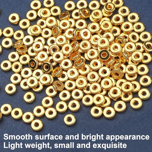 1500pcs 6mm Gold Flat Round Spacer Beads for Jewelry Making | CCB Material Gold Plated, for DIY Necklace Bracelet Earrings, 2mm Hole Easy Threading,Flat Round Disc Loose Spacer Bead - color: Gold
